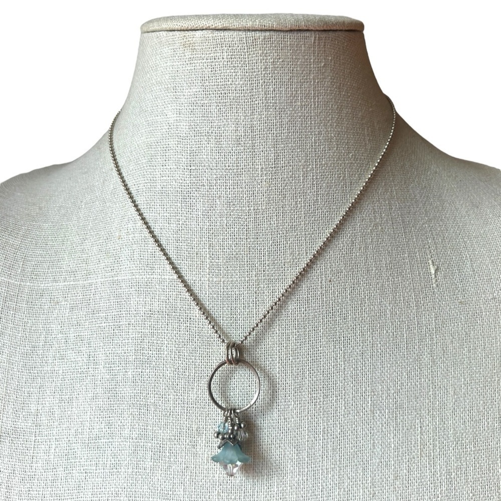 Sterling Silver Ball Chain Necklace with Dainty Floral Pendant